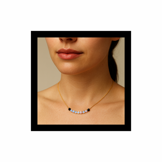 Riverbend Necklace Rainbow Moonstone + Black Onyx in 10K Gold