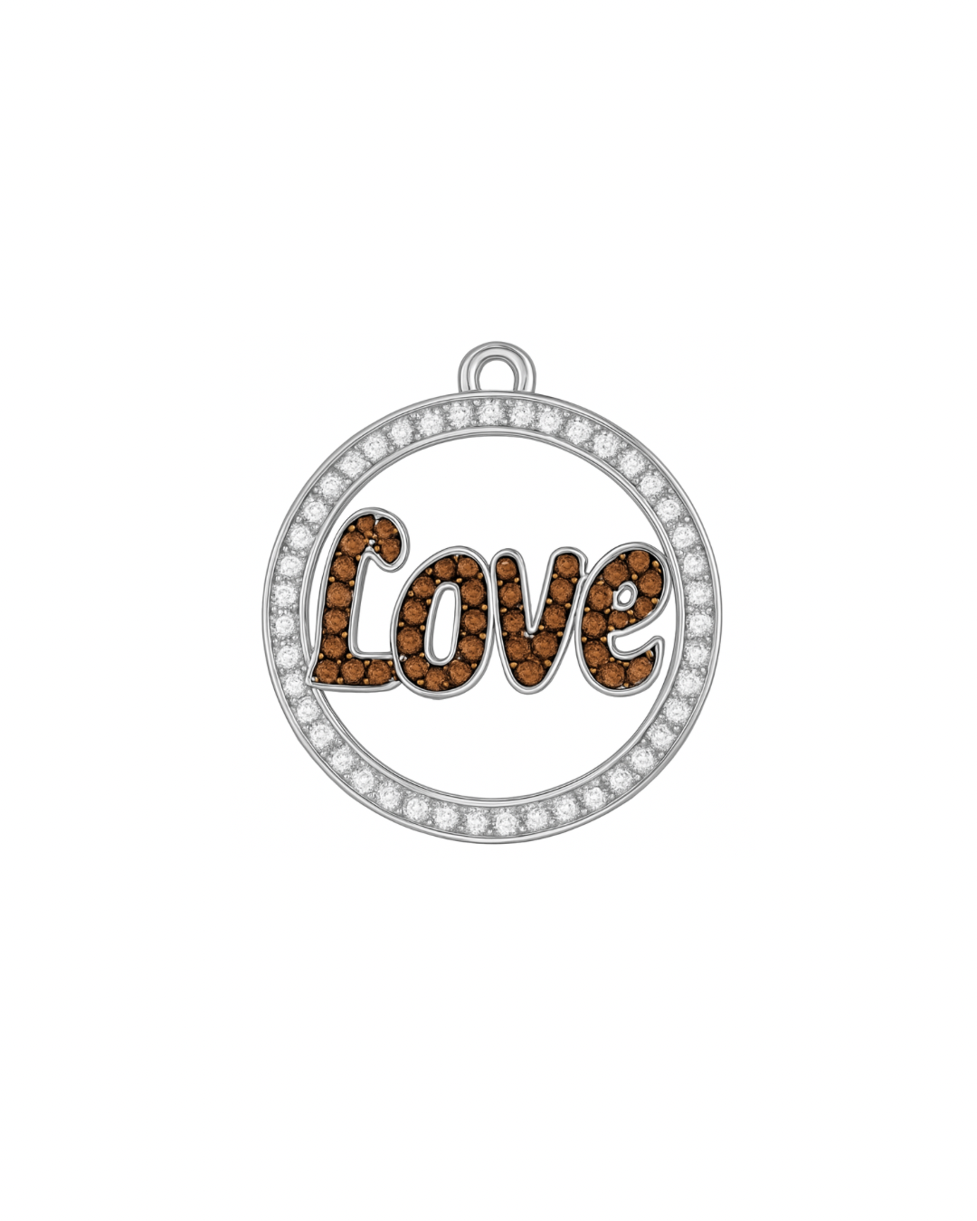 Love Pendant 10K White Gold White Sapphire Pave + Champagne Diamond