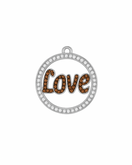 Love Pendant 10K White Gold White Sapphire Pave + Champagne Diamond