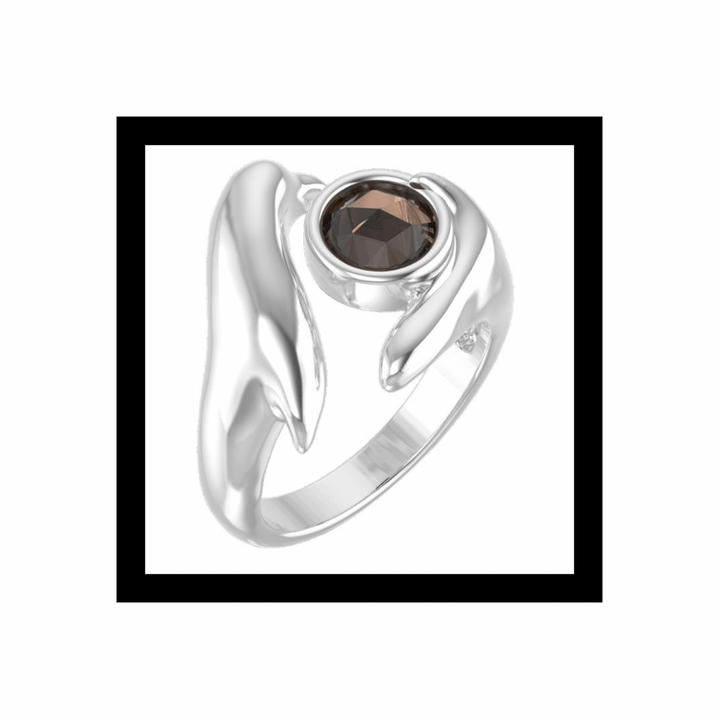 Gulf Tide Ring Sculpted 10K White Gold with Rose-Cut Smoky Quartz