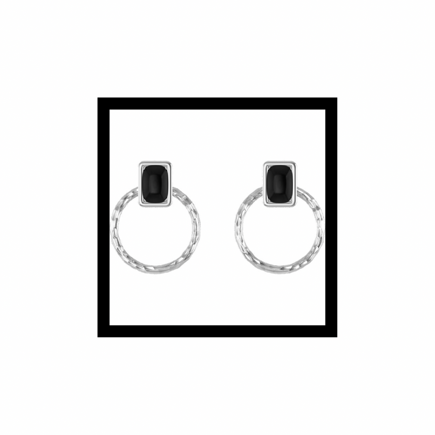 Jacob’s Well Hoops 10K White Gold + Black Onyx