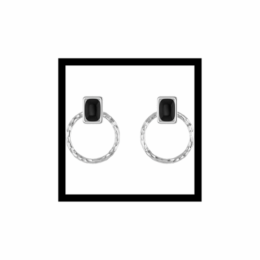 Jacob’s Well Hoops 10K White Gold + Black Onyx