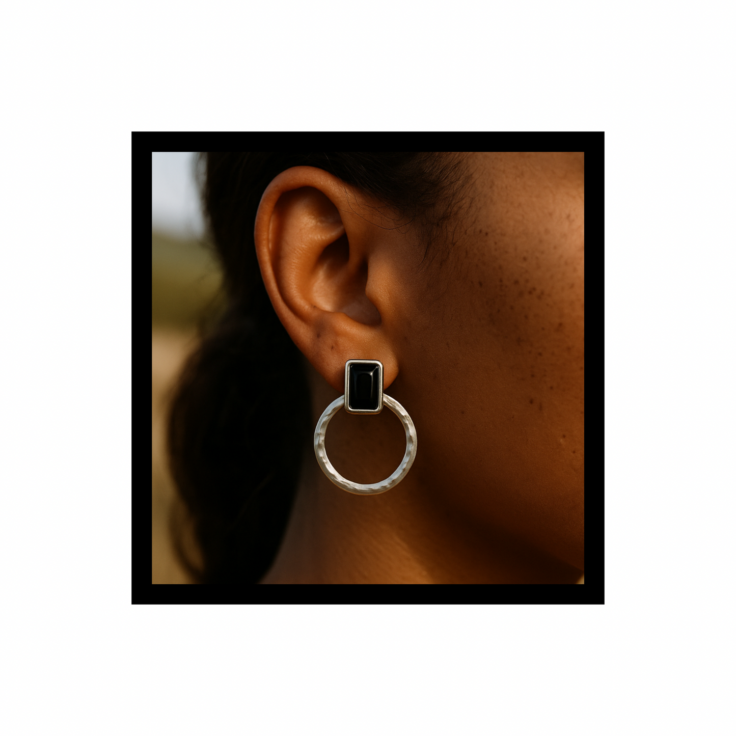 Jacob’s Well Hoops 10K White Gold + Black Onyx