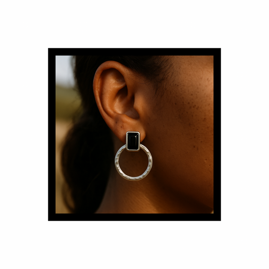 Jacob’s Well Hoops 10K White Gold + Black Onyx