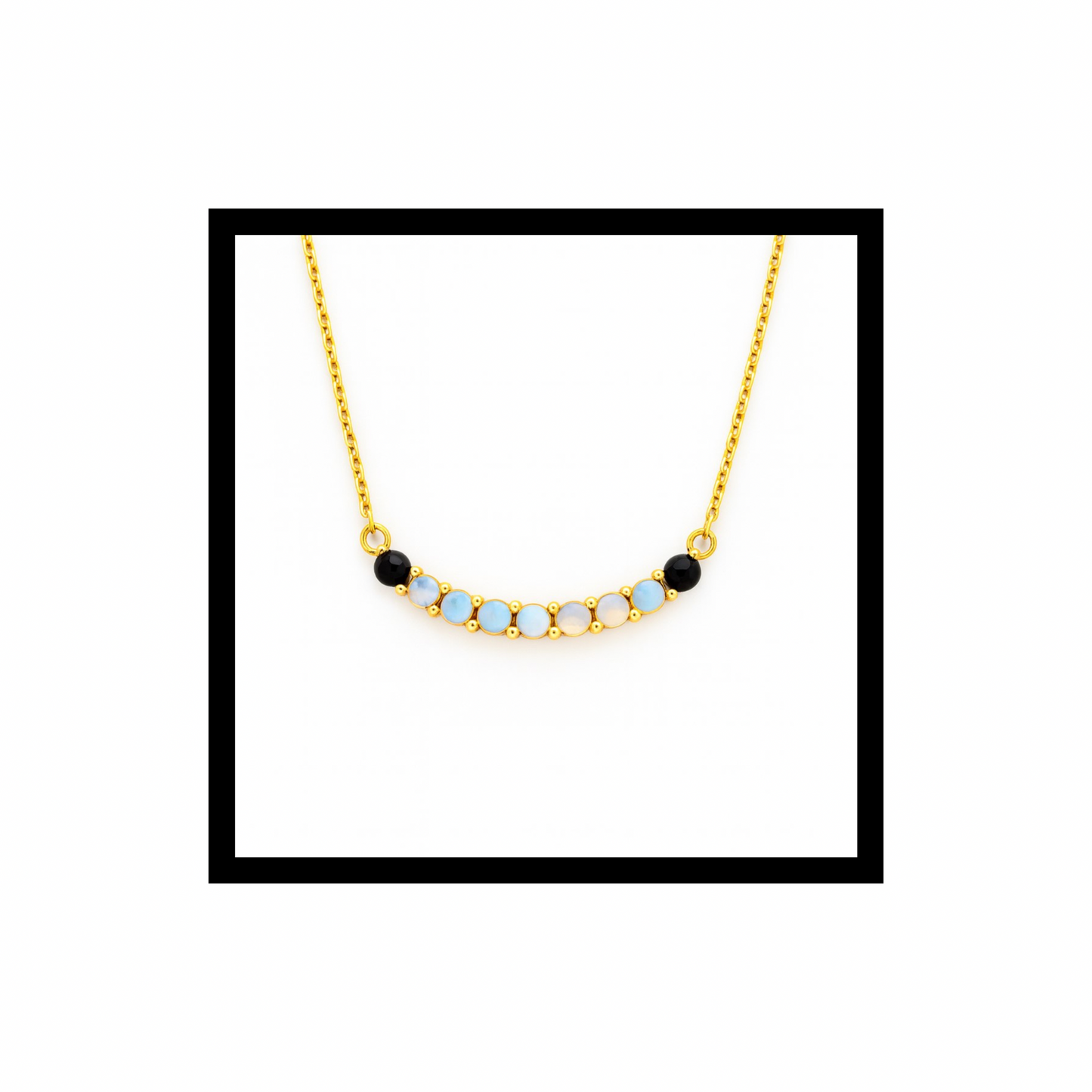 Riverbend Necklace Rainbow Moonstone + Black Onyx in 10K Gold