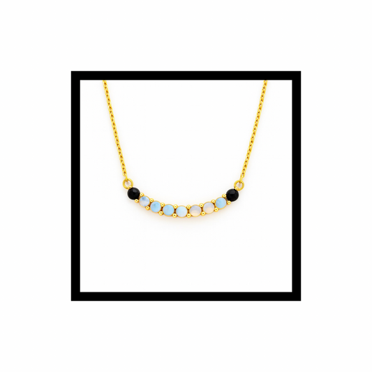 Riverbend Necklace Rainbow Moonstone + Black Onyx in 10K Gold