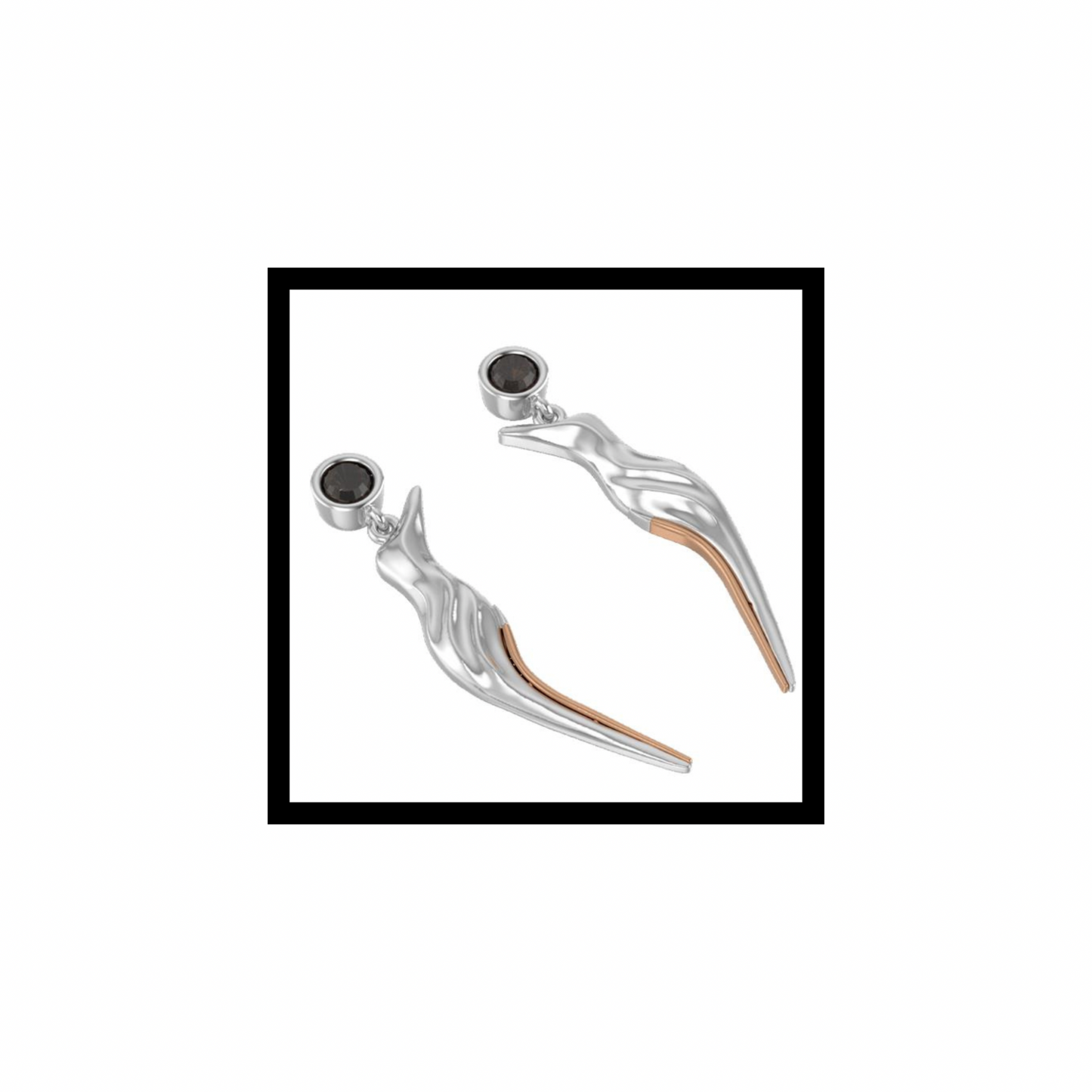 Tailwind Earrings Sculptural 10K White Gold with Rose-Gold Accent + Smoky Quartz