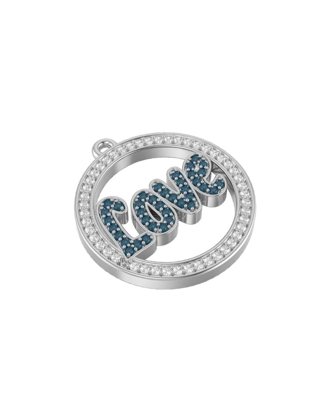 Love Pendant 10K White Gold White Sapphire Pave + Champagne Diamond